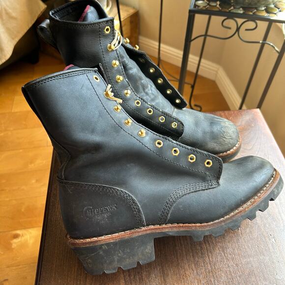 Chippewa Black Logger Packer Work Boots Mens 13 no laces - Picture 1 of 12